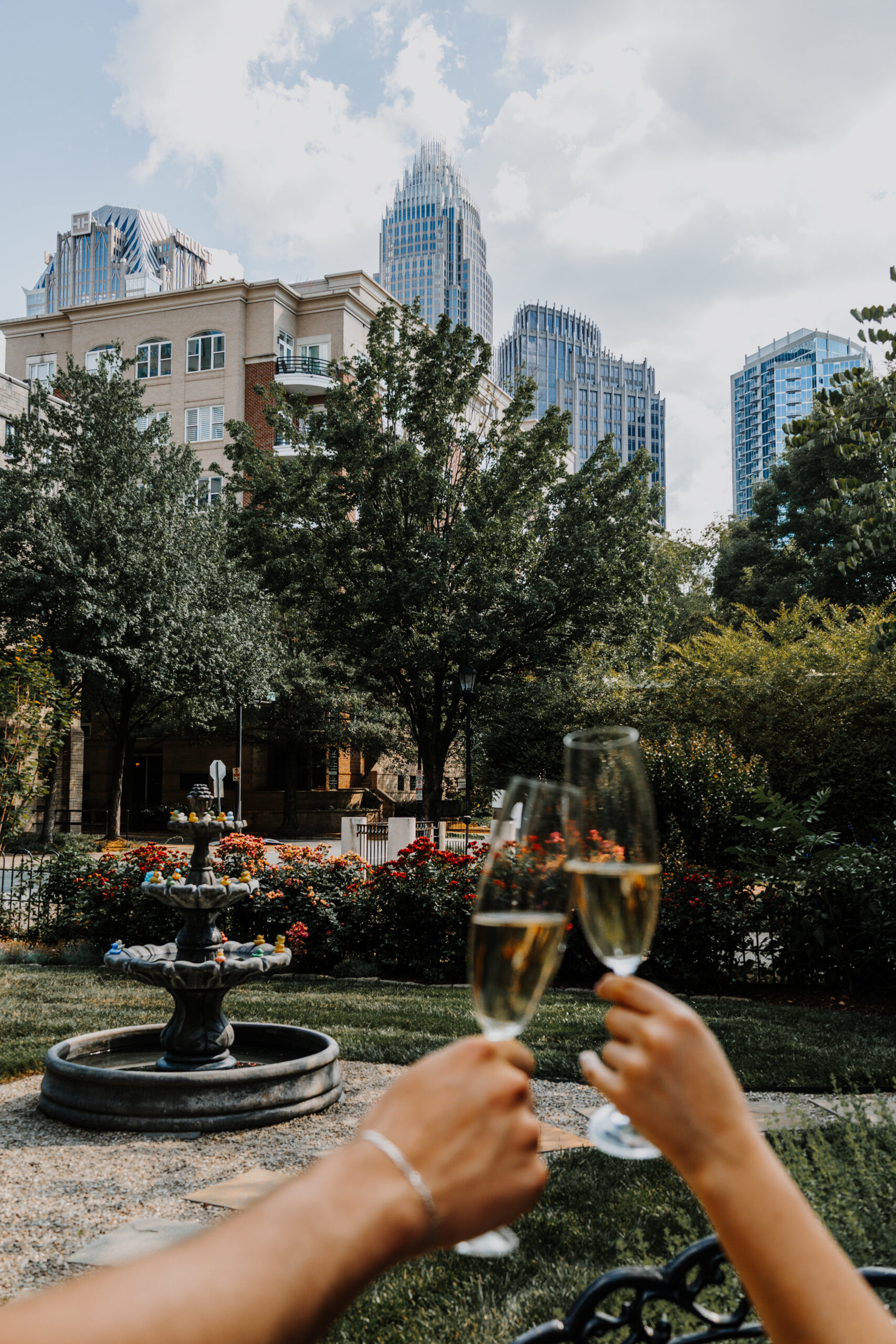 McNinch House Restaurant champagne toast with Charlotte skyline