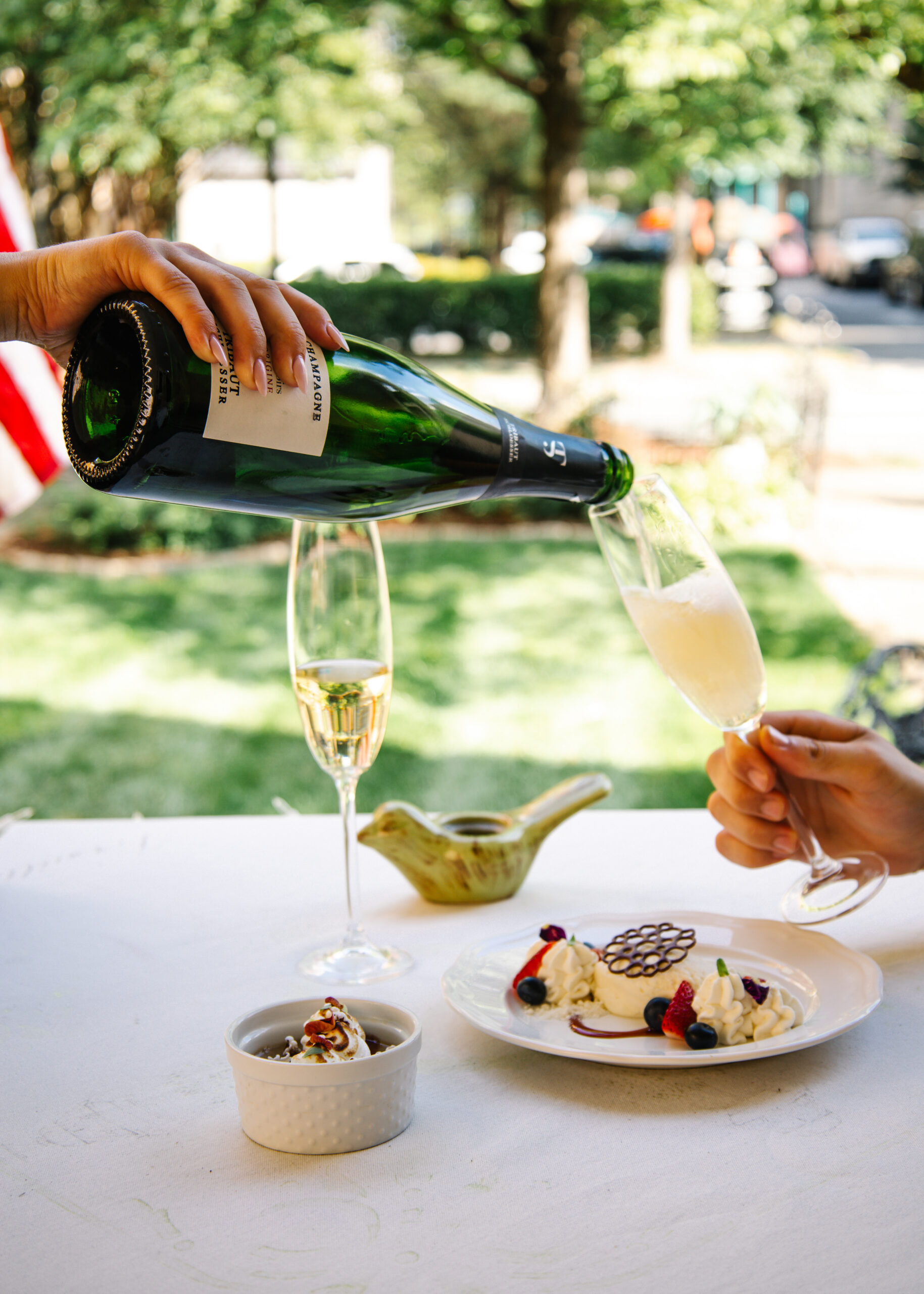 McNinch House champagne and dessert on the veranda